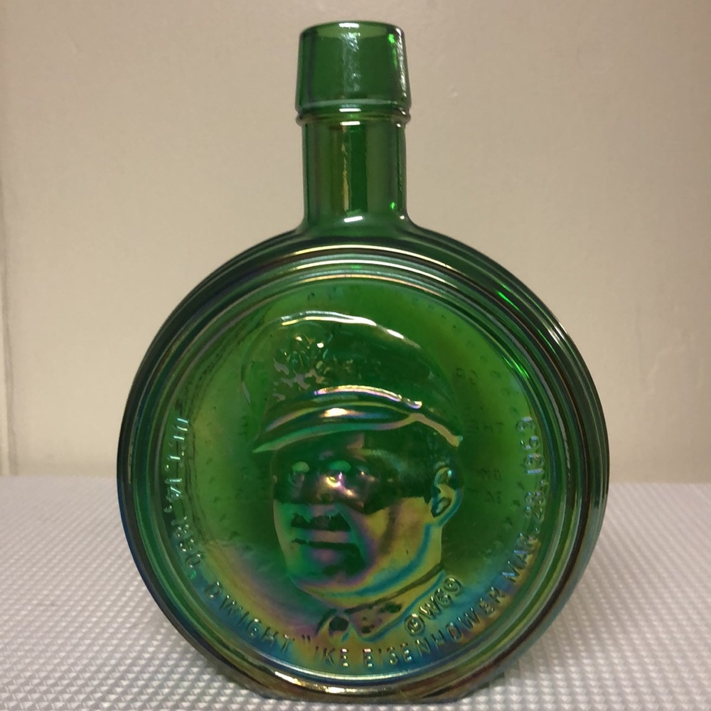Wheaton 1st Ed. President DWIGHT “IKE” EISENHOWER Green Iridescent Glass Bottle